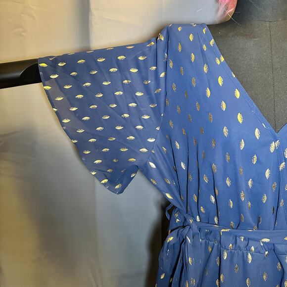 Plus Size 2X 18 20 Blue BloomChic Dress Gold Foil Dot Pockets slimming and comfy - Picture 7 of 11